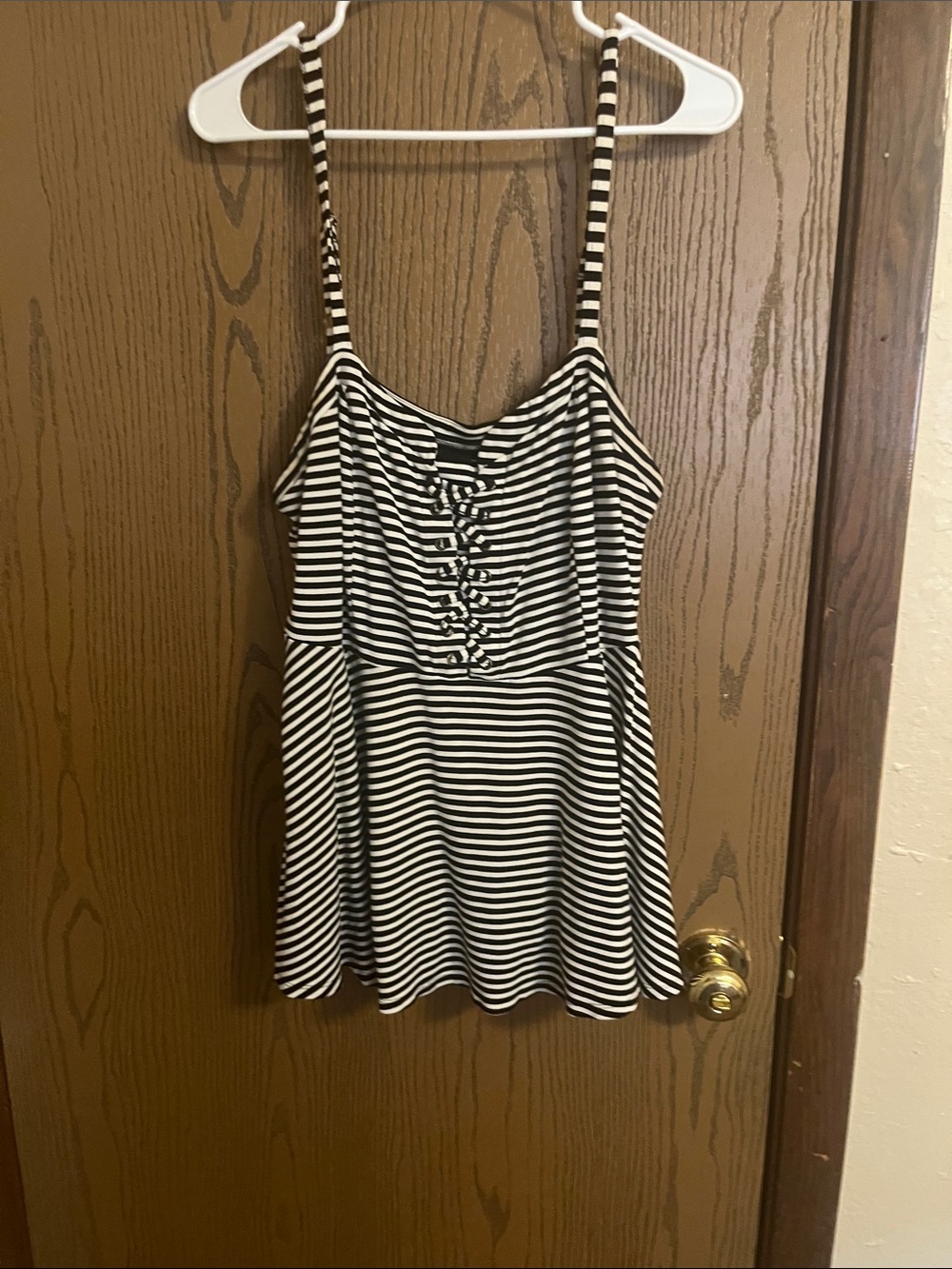 torrid Black & White Striped Lace-Up Spaghetti Strap Tank